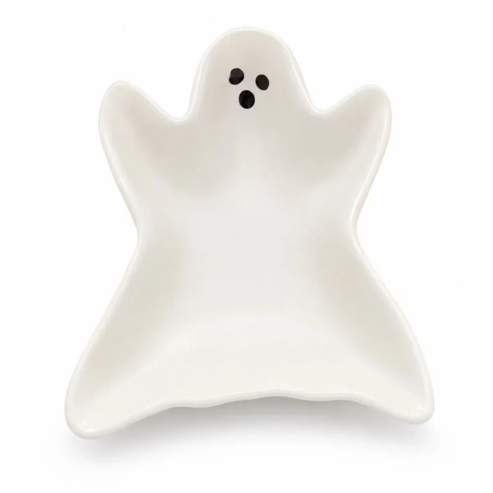 Pottery Barn Ghost Stoneware Appetizer Candy Trinket Dish Halloween NWT White